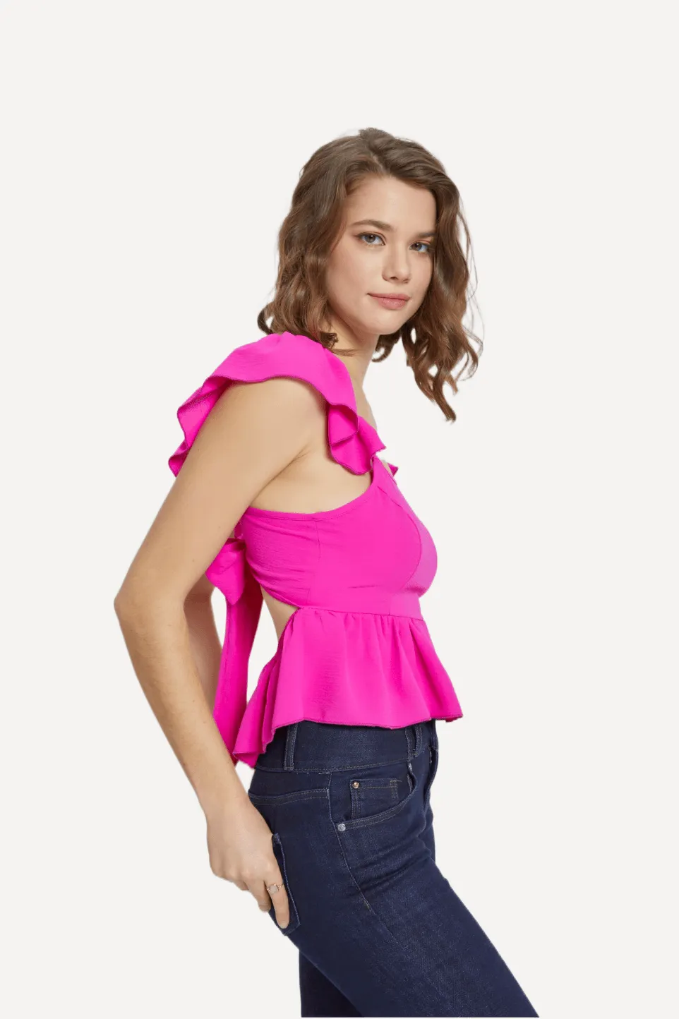 Ruffled Peplum Tie Back Top