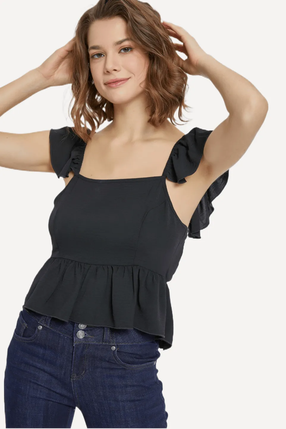 Ruffled Peplum Tie Back Top