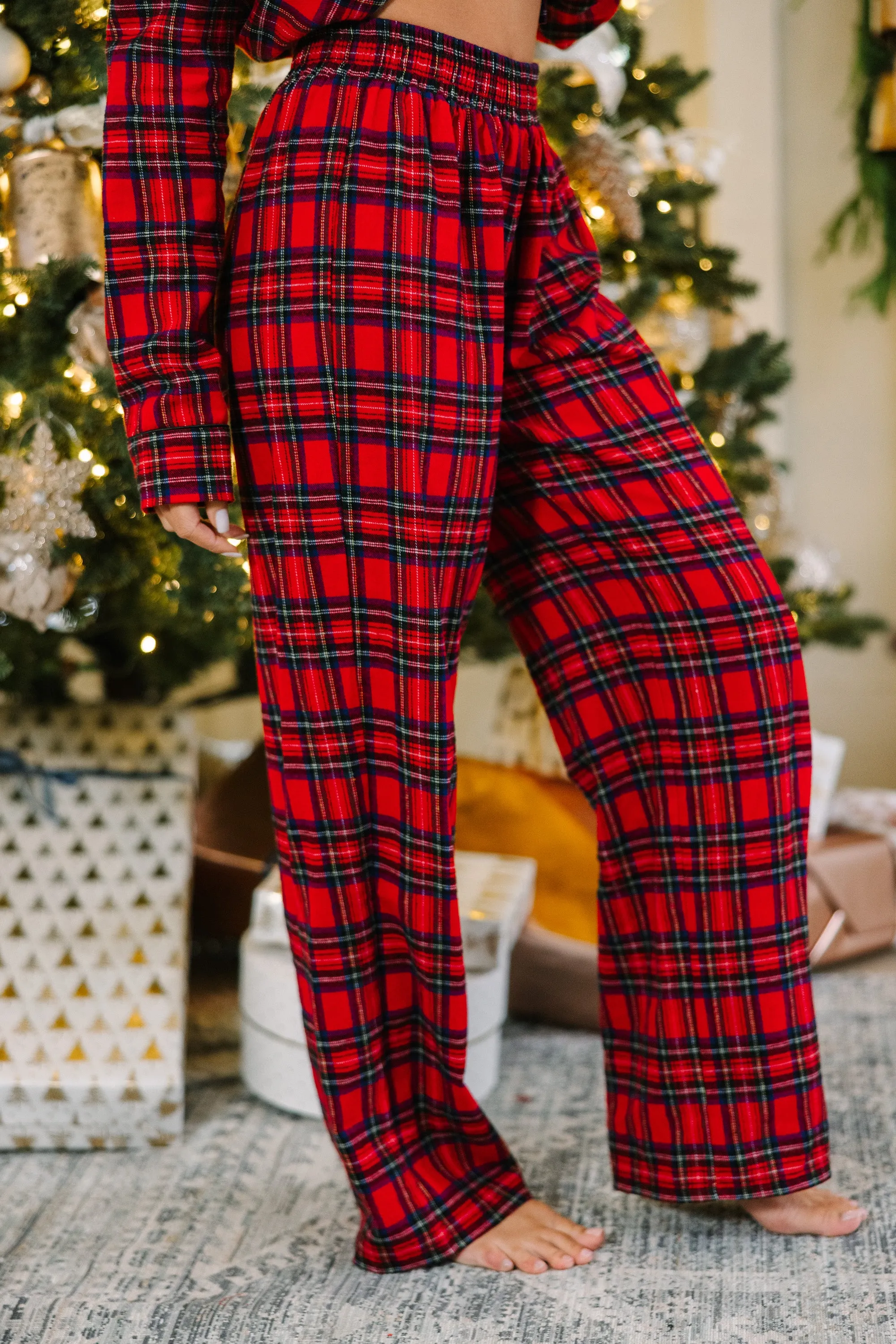 Staying In Tartan Plaid L/S Pajama Set