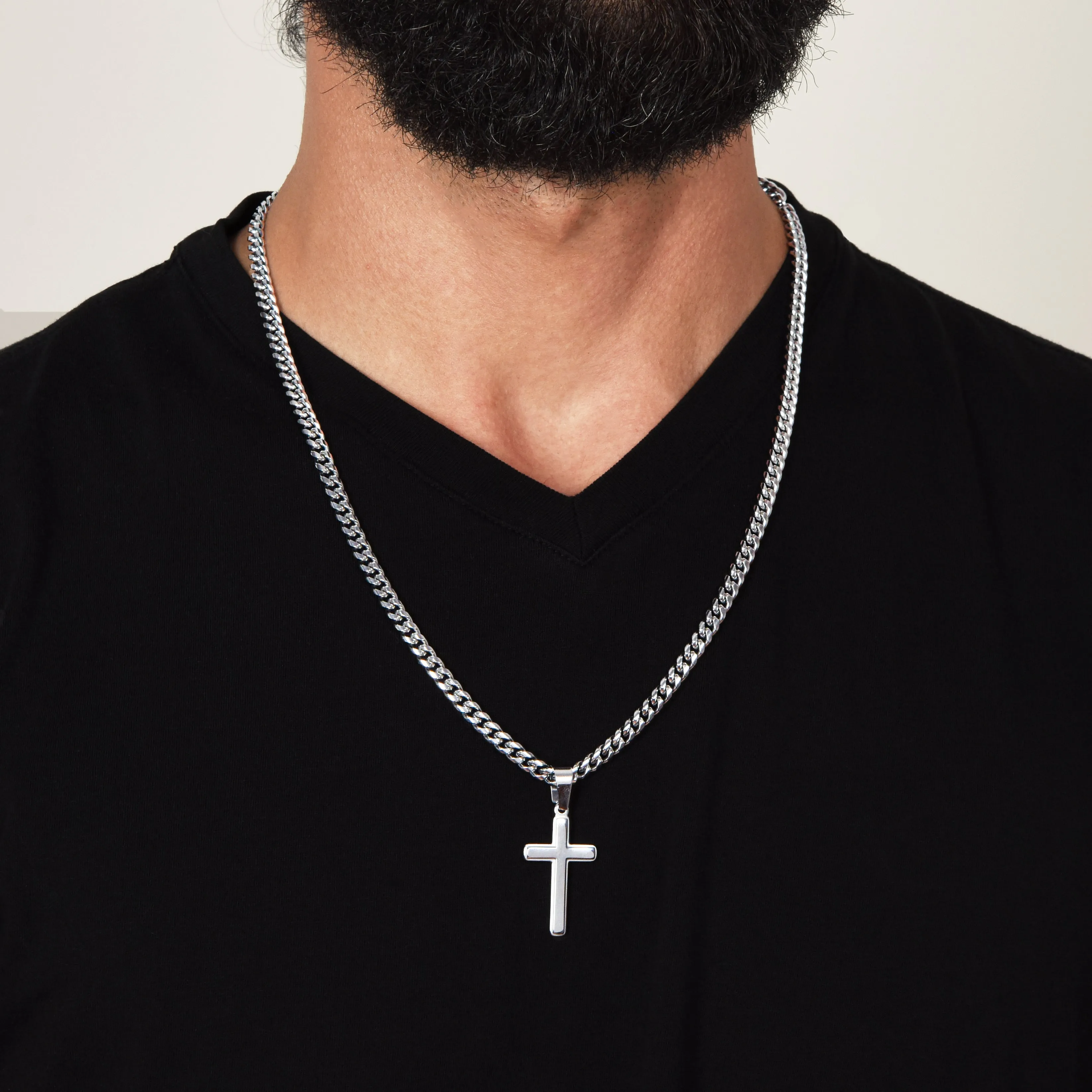 To My Man Gift, Big Crazy Beautiful World, Cross Pendant Cuban Chain Men Necklace