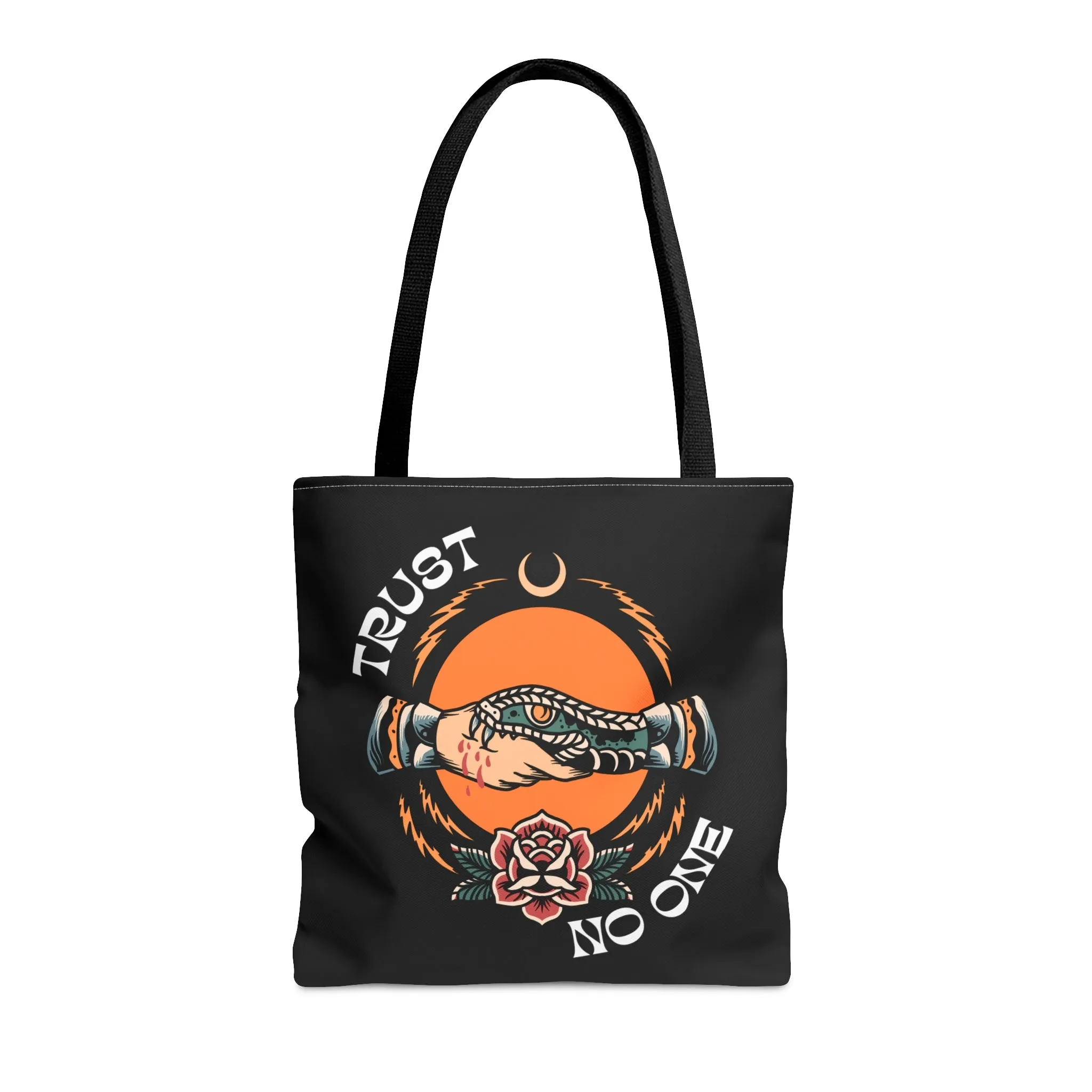 Trust No One Snake Bite Tattoo Tote Bag in Black / Vintage American Old School Traditional Tattoo Flash  / Punk Rock Beach Shopping