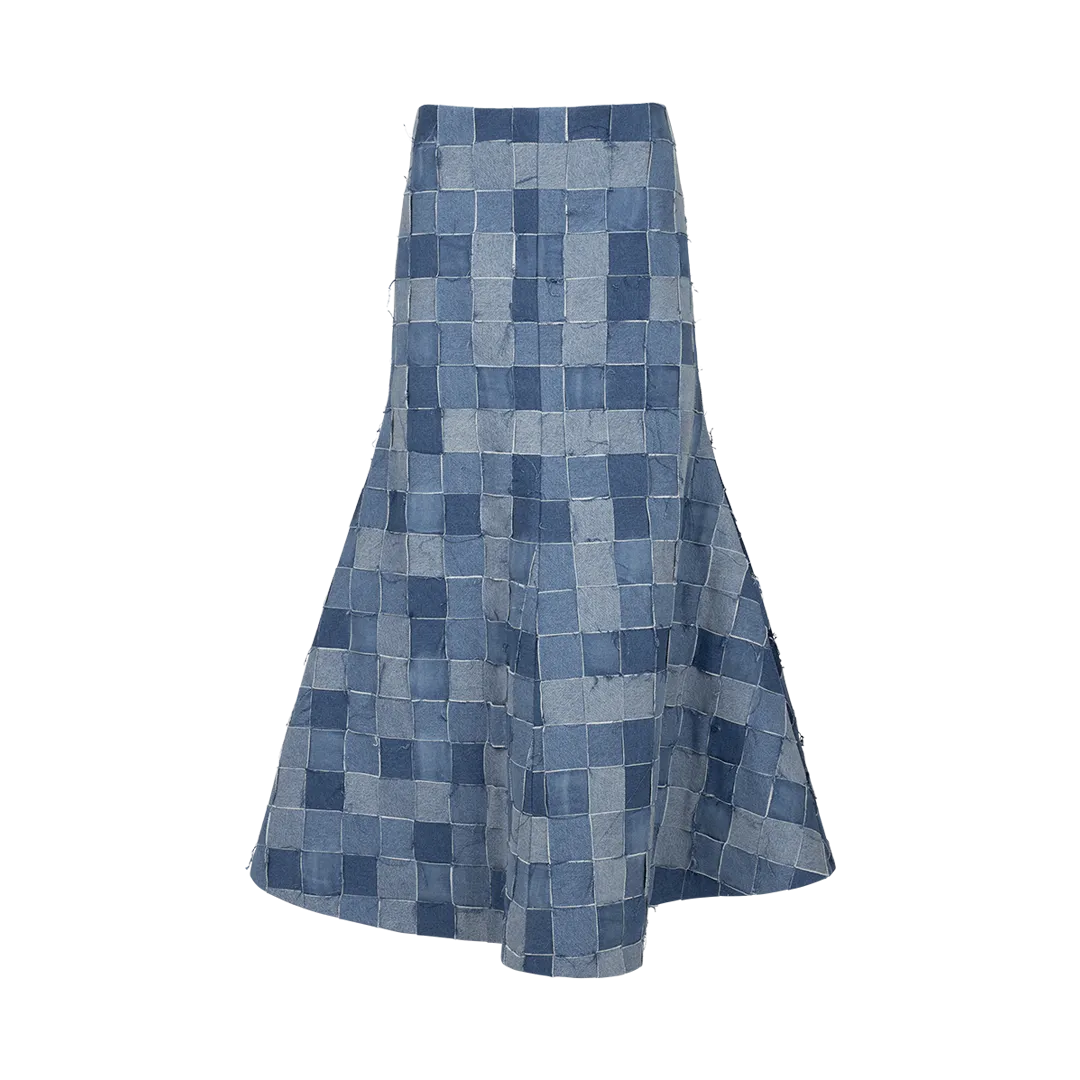 Upcycled Woven Denim Maxi Skirt