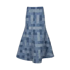 Upcycled Woven Denim Maxi Skirt