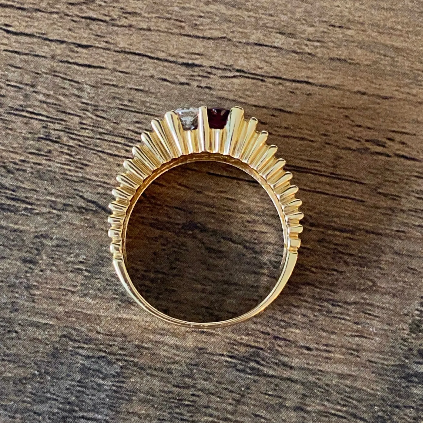 Vintage 14K Yellow Gold Ruby & Diamond Ring Size 10.25