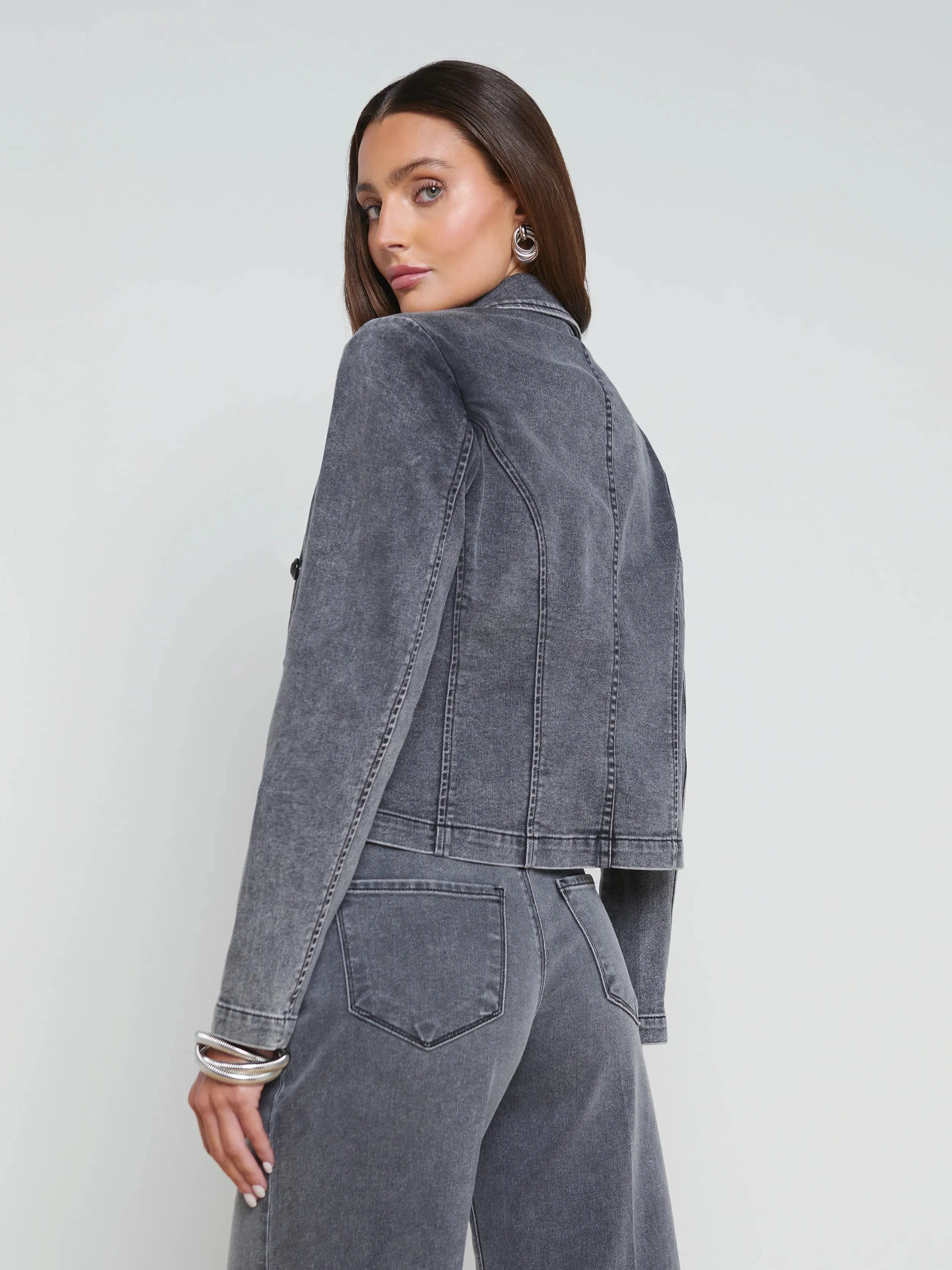 WAYNE CROP DOUBLE BREASTED DENIM BLAZER - L'AGENCE