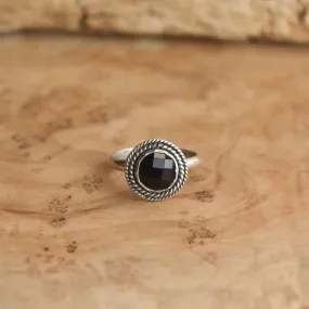 Western Ring - Rose Cut Black Onyx Ring -  Dainty Silversmith Ring - Faceted Black Onyx Stacking Ring