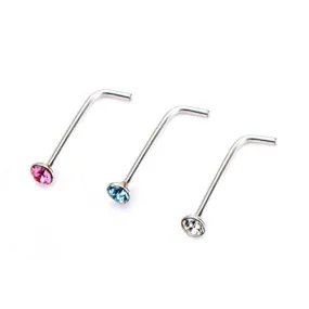 WildKlass Nose L-Bend with Pink, Blue and Clear CZ Top