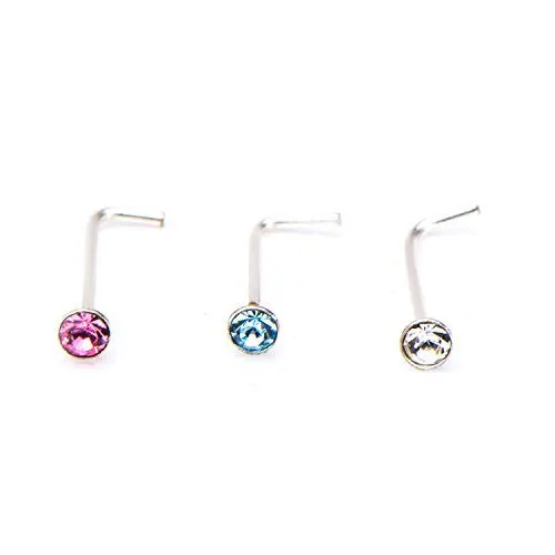 WildKlass Nose L-Bend with Pink, Blue and Clear CZ Top