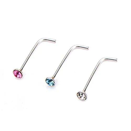 WildKlass Nose L-Bend with Pink, Blue and Clear CZ Top