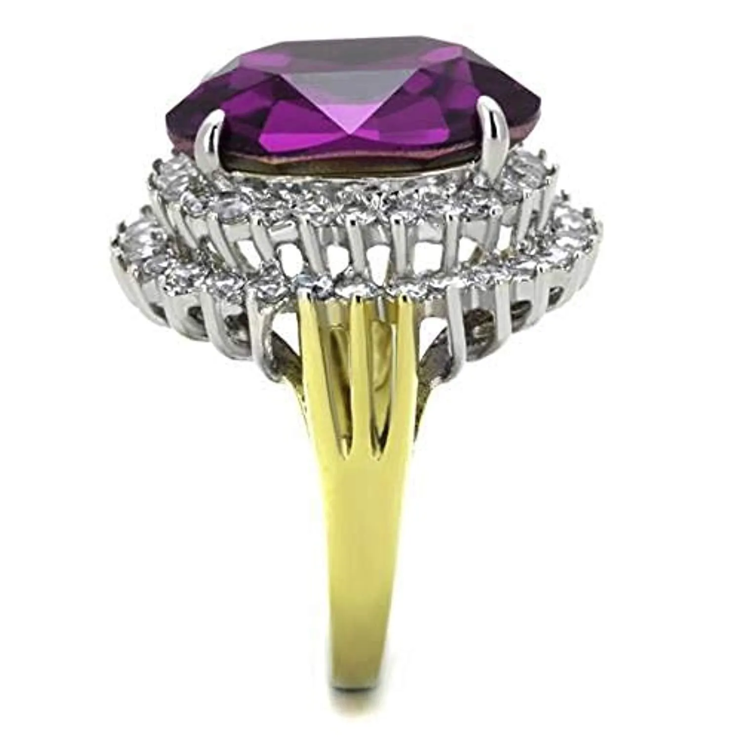 WildKlass Stainless Steel Ring Two-Tone IP Gold Women Top Grade Crystal Amethyst