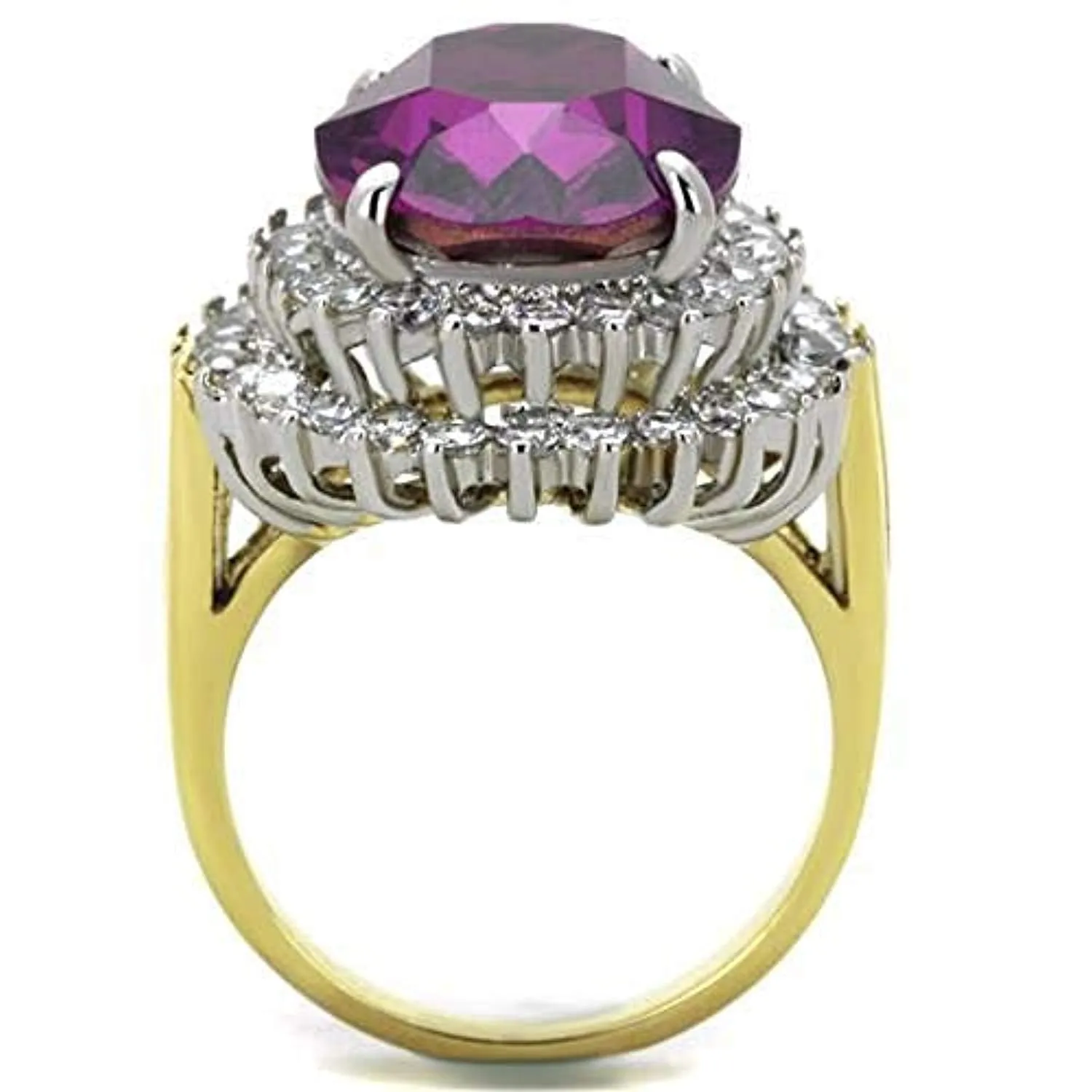 WildKlass Stainless Steel Ring Two-Tone IP Gold Women Top Grade Crystal Amethyst