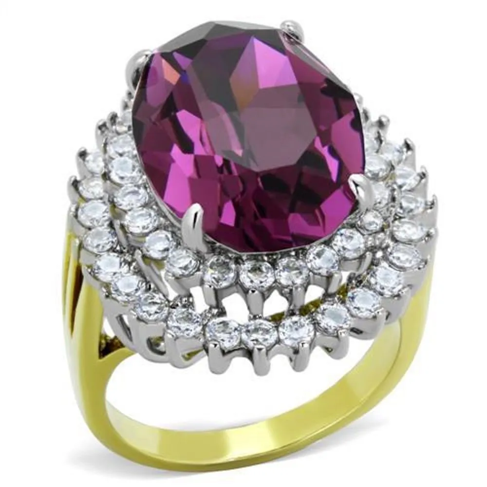 WildKlass Stainless Steel Ring Two-Tone IP Gold Women Top Grade Crystal Amethyst