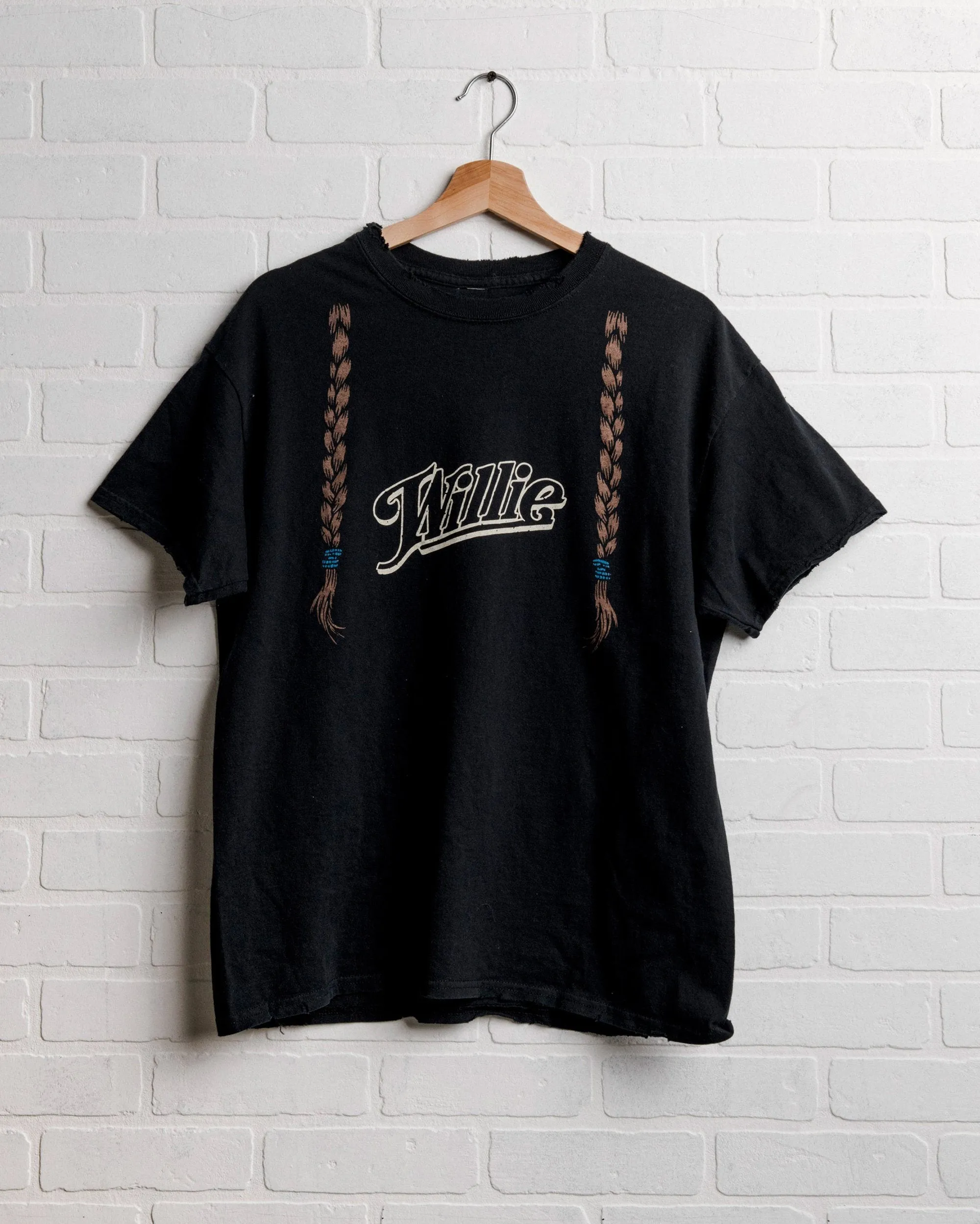 Willie Nelson Braids Black Thrifted Tee